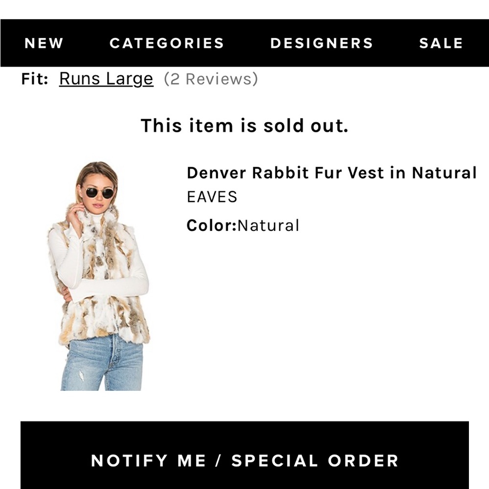 EAVES Denver Rabbit Fur Vest size XS/S